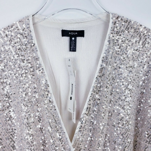 Aqua Long Sleeve Sequined Crossover Romper Small - Picture 4 of 8